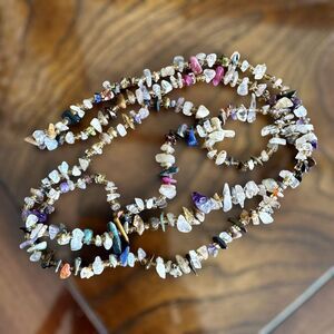 Vintage Necklace 35 Inch Beaded Chip‎ Multicolor Assorted Natural Gemstones Boho